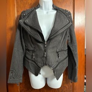 Women's Black Denim Moto Jacket with Stud Details